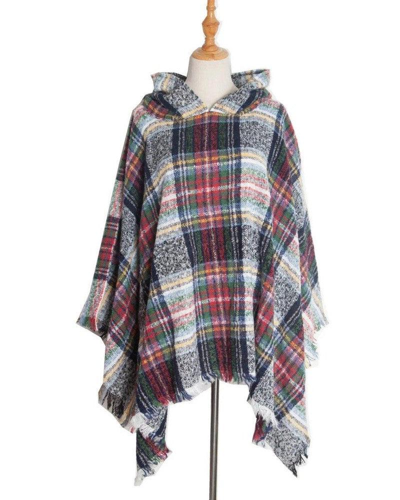 Cheky - Spring Autumn And Winter Plaid Ribbon Cap Cape And Shawl