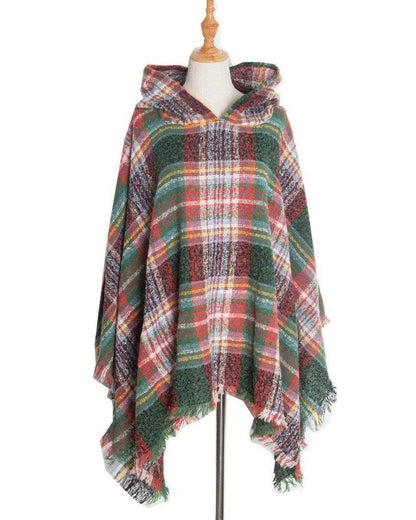 Cheky - Spring Autumn And Winter Plaid Ribbon Cap Cape And Shawl