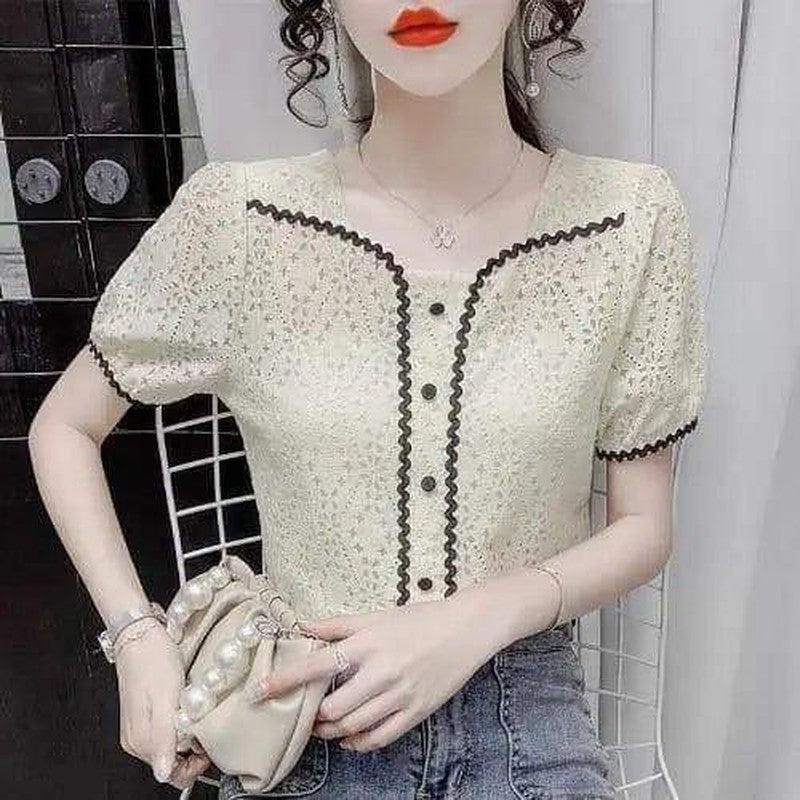 Cheky - Square collar design sweet lace shirt hook