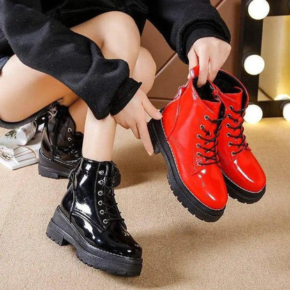 Cheky - Winter New Women's Leather Boots Women Shoes Round Toe Low Heels