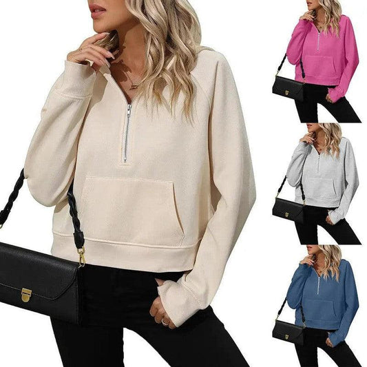 Cheky - Women's Half Zip Pullover Hooded Sweatshirt Fleece Short Chic Sweatshirt