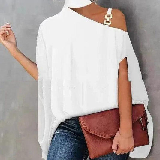 Cheky - Women's High Neckline Strapless Crossbody Shoulder Cape Short Sleeve Top