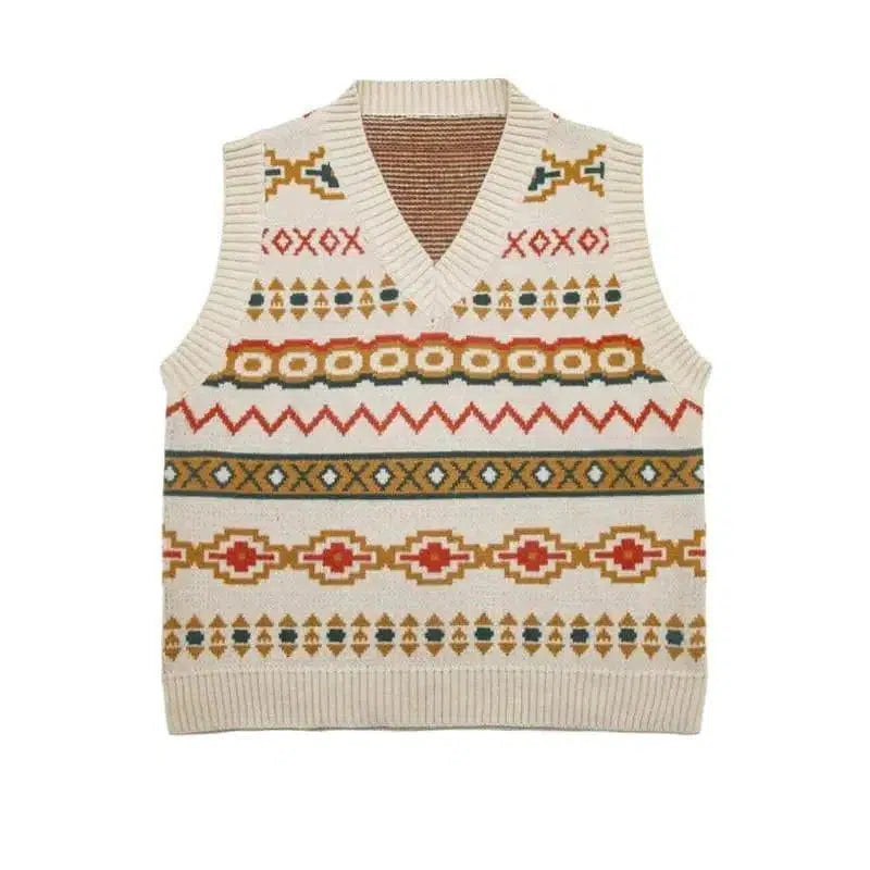 Cheky - Women's Knitted Vest Short Loose Sleeveless V-neck Sweater